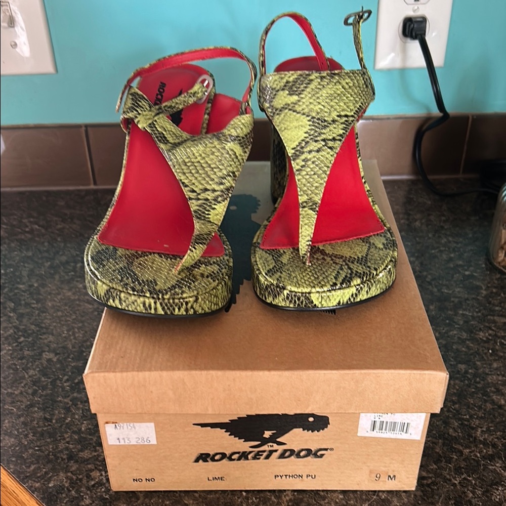 Rocket Dog Green and Red Stiletto Heels